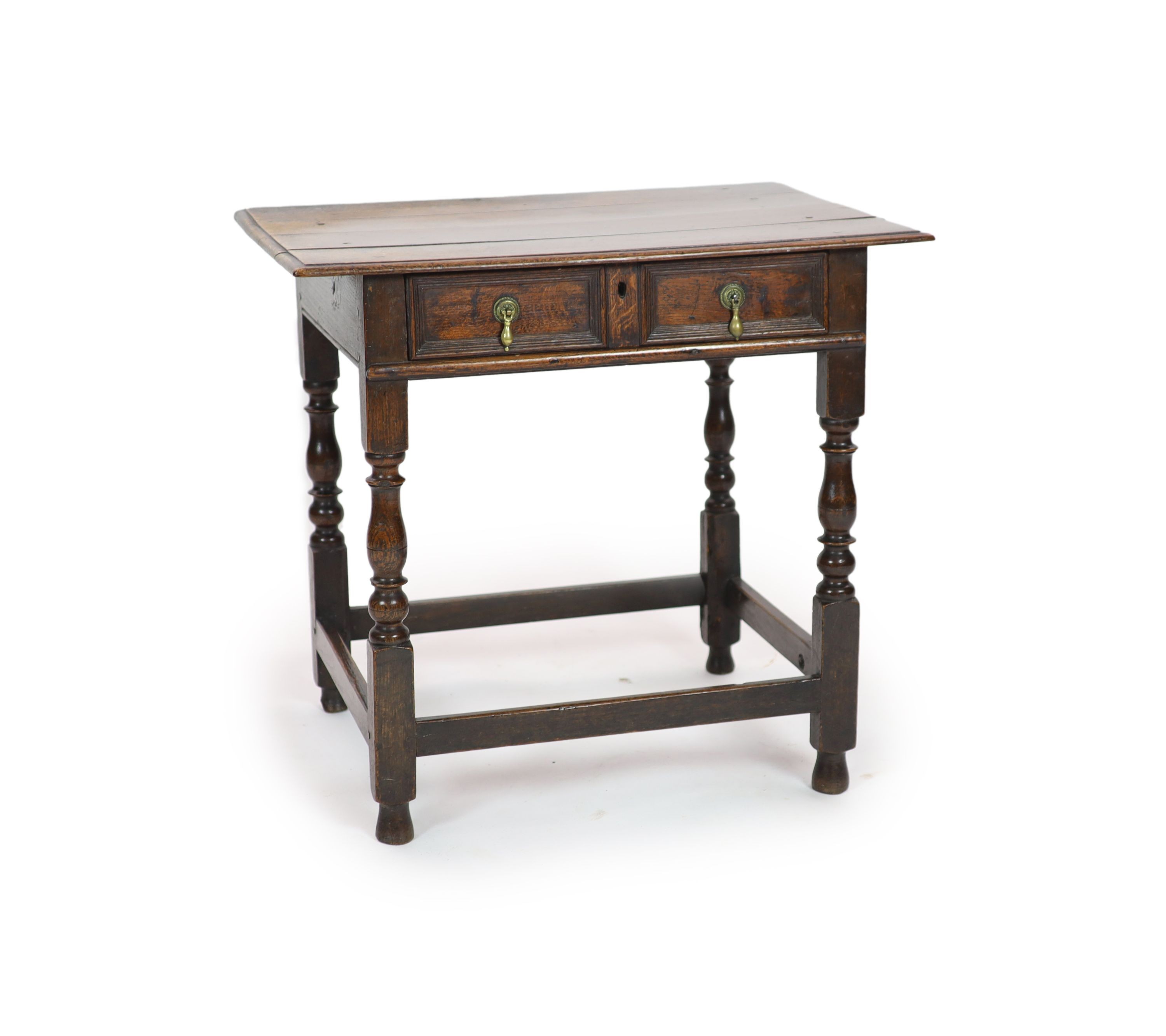 A William and Mary rectangular oak side table H 70cm. W 77cm. D 54cm.